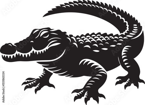 Crocodile Black Silhouette Vector, Reptile Clipart & Wild Animal Design