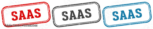 saas stamp. saas rectangular stamp set isolated on white background