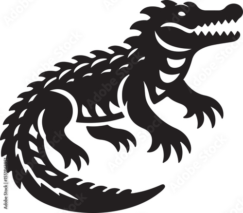 Crocodile Black Silhouette Vector, Reptile Clipart & Wild Animal Design