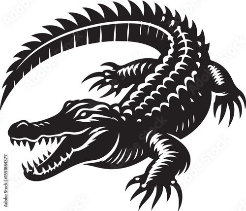 Crocodile Black Silhouette Vector, Reptile Clipart & Wild Animal Design