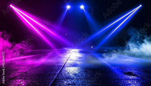 Stage lights illuminating dark background.