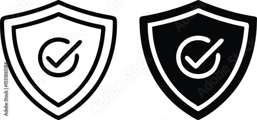 Flat Black Shield Icon with White Check Mark – Minimalist Security Vector Design