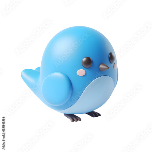 Cute cartoon blue bird with pink cheeks isolated on white background