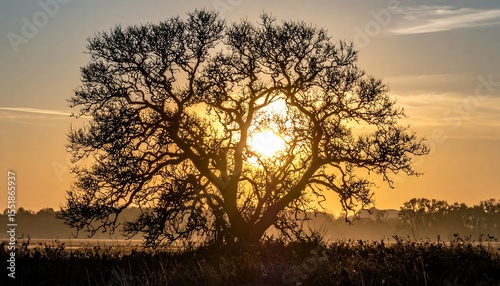 Sun shining through a tree in nature.