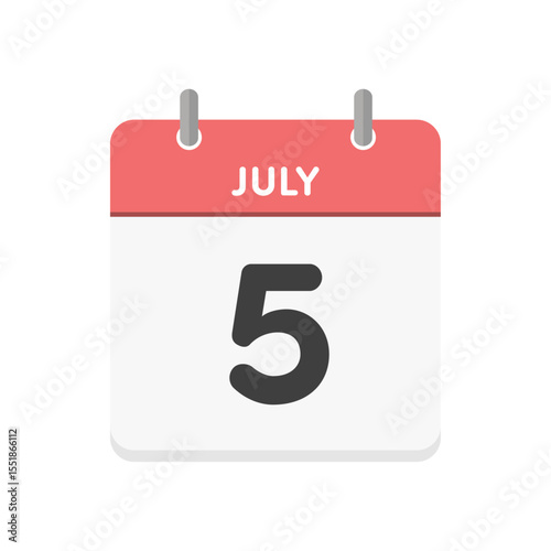 7月5日･JULY 5の日めくりカレンダーのアイコン - シンプルな7/5の日付の暦の素材
