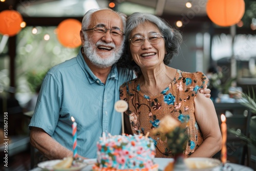 Portrait of a satisfied couple in their 60s celebrating birthday