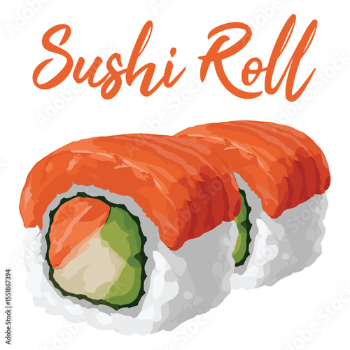 sushi roll in watercolor illustration style, isolated vector on white background