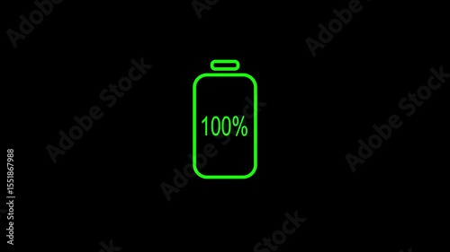 Charging battery animation with neon gradient. Battery with lightning percentage and charging circle, wireless electric charger. Inductive dock station for charging devices. Power station sign