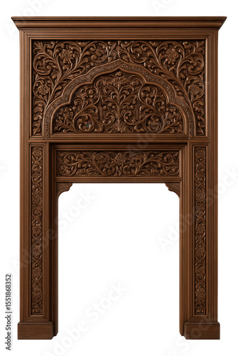 Intricately carved wooden gate with traditional motifs for a heritage property.