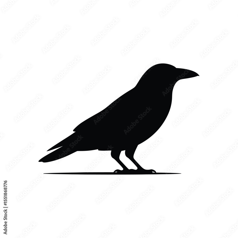 Obraz premium Minimalist Crow on Branch Silhouette Vector Illustration | Black Bird Artwork for Nature, Wildlife, and Animal Design Concepts | Modern Minimal Line Art Graphic