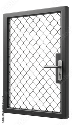 Simple chain-link gate with a lockable handle for a shared apartment complex garden.