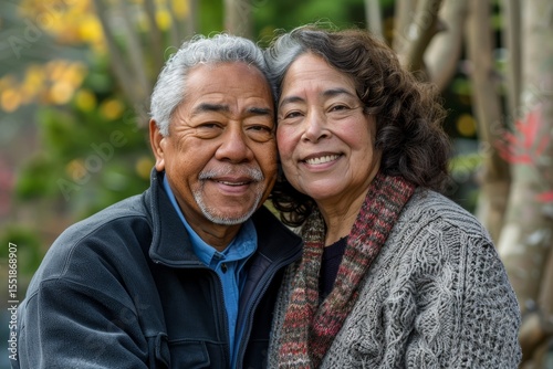 Portrait of a cheerful multicultural couple in their 60s celebrating anniversary