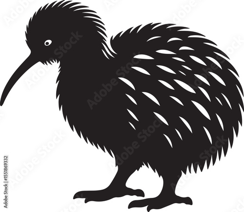 Kiwi Bird Black Silhouette Vector, Flightless Wildlife Clipart & New Zealand Nature Design