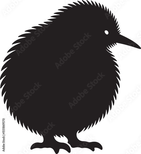 Kiwi Bird Black Silhouette Vector, Flightless Wildlife Clipart & New Zealand Nature Design