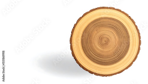 Wood slice cross section isolated on white.