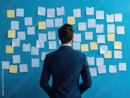 Focused executive planning on touchscreen board with key goals
