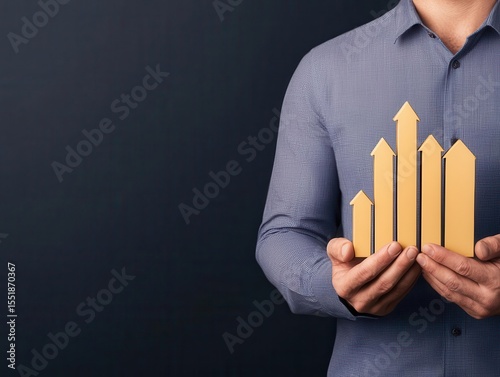 Businessman holding holographic growth graph, modern strategic planning