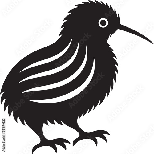 Kiwi Bird Black Silhouette Vector, Flightless Wildlife Clipart & New Zealand Nature Design