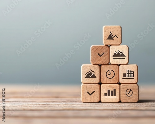Conceptual cube stacking with business goals written on faces