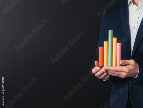 Businessman holding holographic growth graph, modern strategic planning