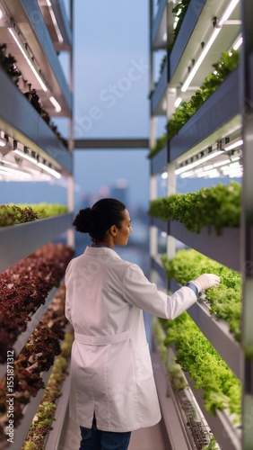 Scientist Checking Plants In A Vertical Farm
