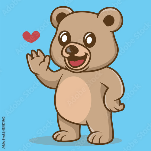 Cartoon Illustration of a Waving Bear