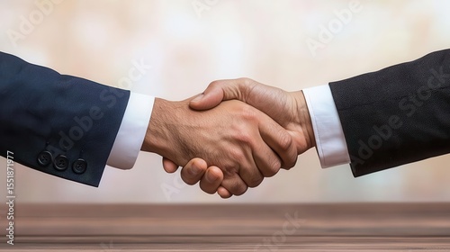 Business handshake over strategy documents, partnership planning