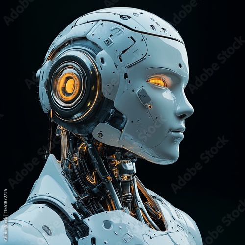 Futuristic robot artificial intelligence enlightening AI technology development and machine learning concept. Global robotic bionic science research for future of human life. 3D rendering graphic.