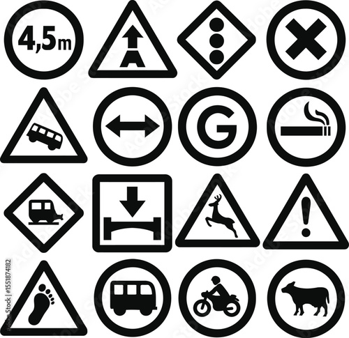 Vector set of yellow warning and traffic signs with caution symbols and safety design elements
