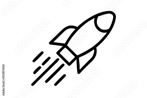 Stylized Black Rocket Icon in Flight with Exhaust Lines – Flat Minimal Vector Silhouette