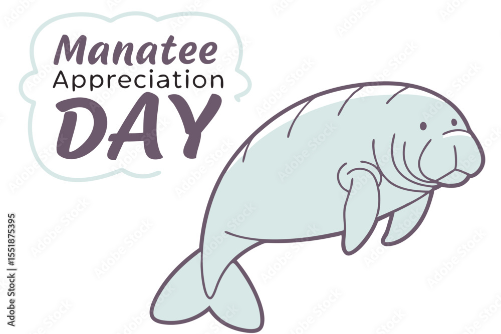 Fototapeta premium Cute Manatee Illustration for Manatee Appreciation Day Celebration and Awareness
