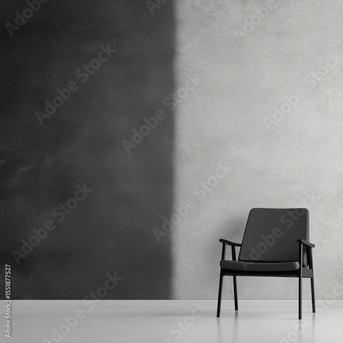Modern minimalist room black chair contrast wall interior design gray white furniture