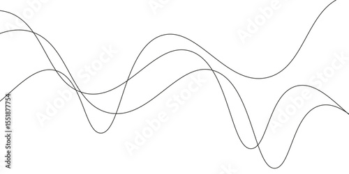 Thin wavy line abstract background. Wavy line horizontal divider outline minimalist background. Abstract black lines wave curve motion on white background. Vector Illustration.