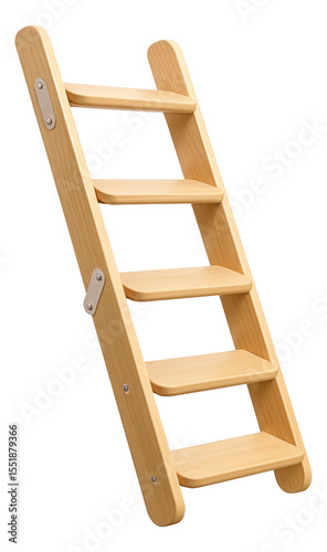 Wooden staircase with a foldable design for easy storage in small apartments.