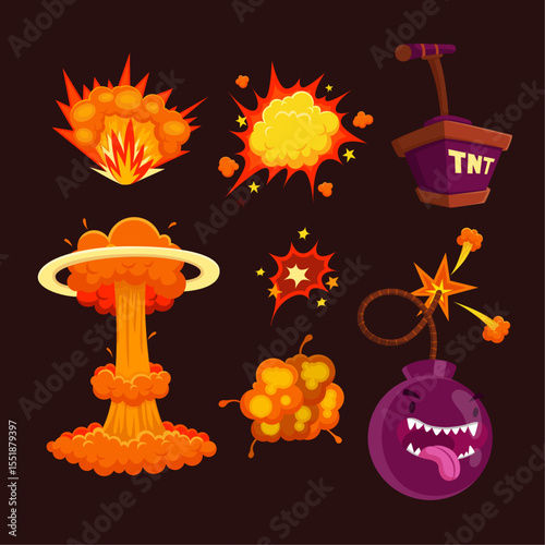 Set Cartoon Explosions and Bomb Illustrations A Set of Fun Animated Blast Graphics