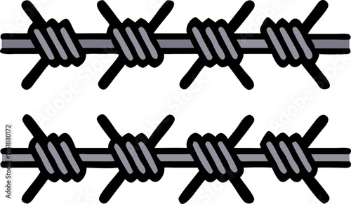 barbed wire vector outline icon on white or transparent background. Military Solid Editable Icon