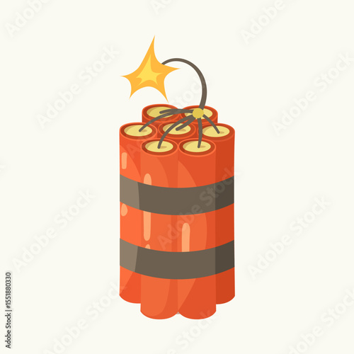 Cartoon Dynamite Bundle  Explosive Illustration of Red Sticks with Burning Fuse