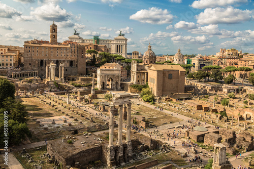 Panorama of the Roman Forum, top view. Rome, Italy