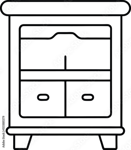Bedroom Bedside Cabinet Line Art Icon.