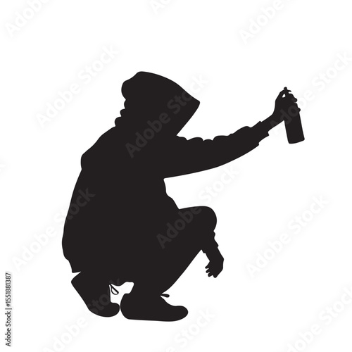 Graffiti Artist Silhouette Vector – Urban Hoodie Street Art Illustration