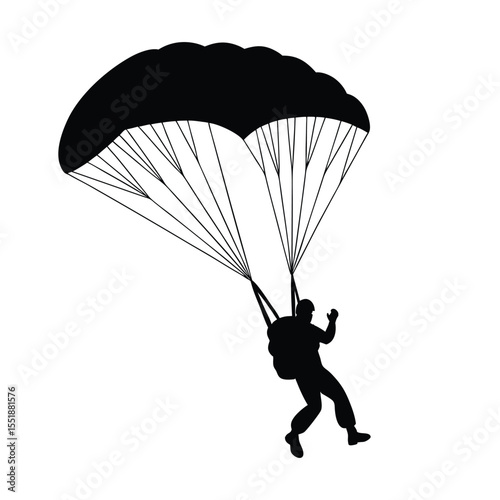 Parachutist Silhouette Vector – Skydiver Descending Through the Air