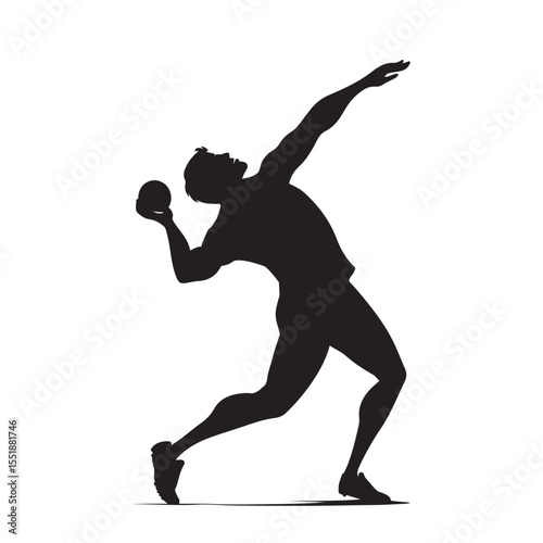 Shot Put Athlete Silhouette Vector – Powerful Mid-Action Pose with Extended Arm