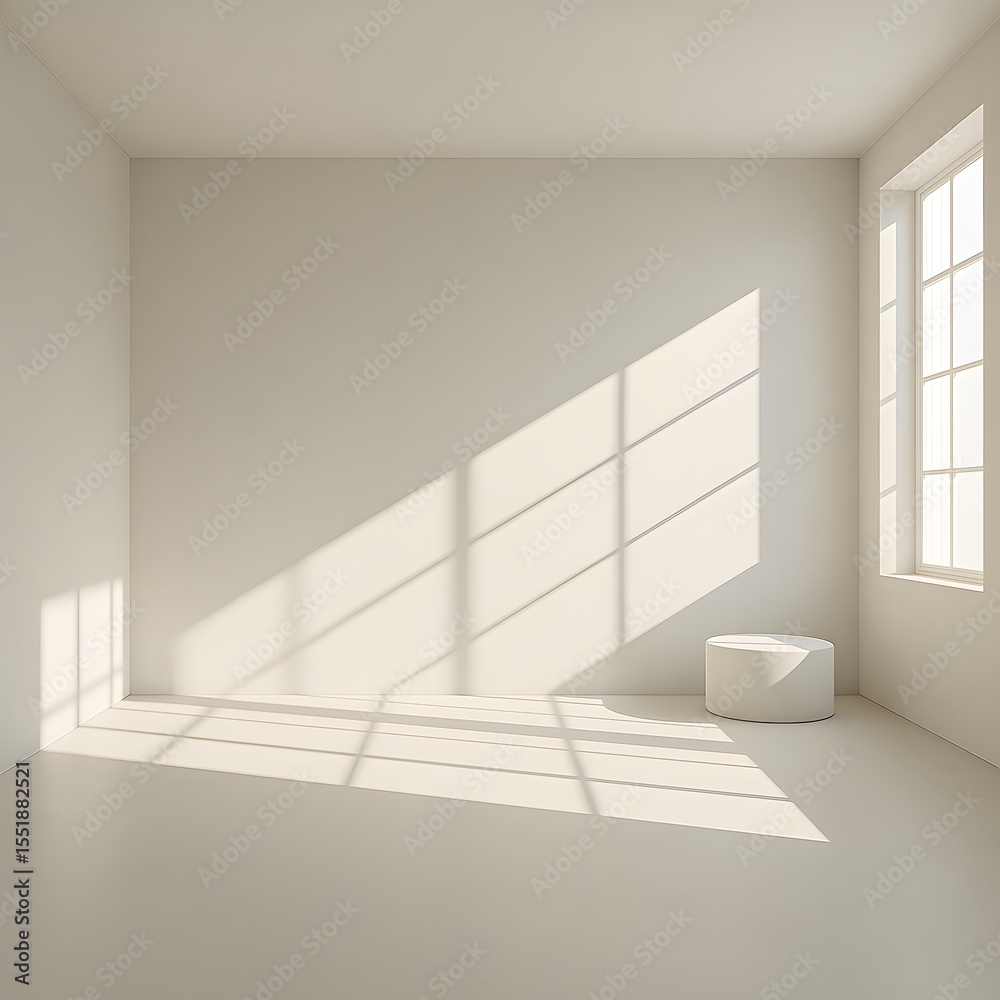 Fototapeta premium Empty Minimalist Room with Sunlight and Window Shadows.
