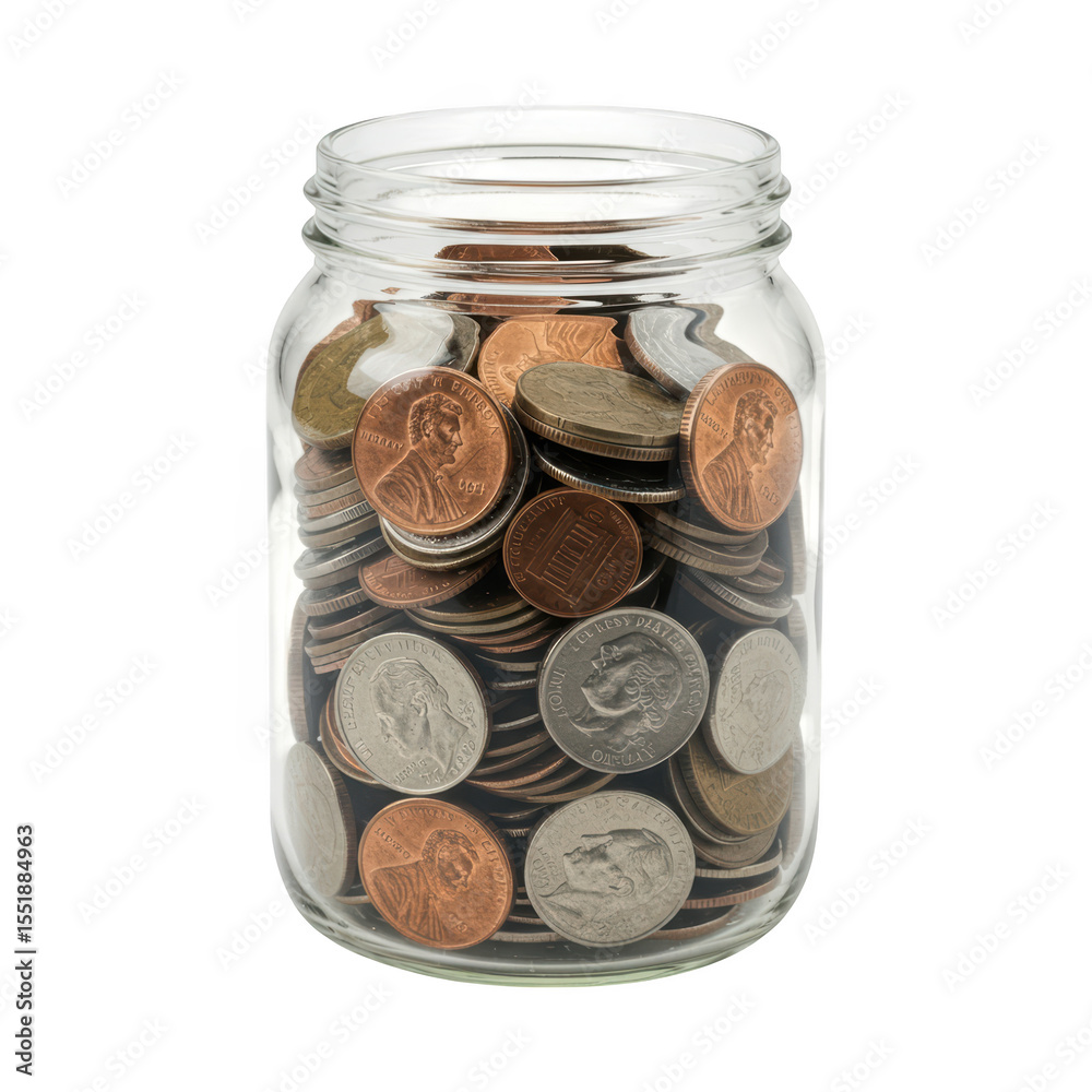Jar Of Coins Isolated On A Transparent Background Jar Of Coins Isolated On A Transparent Background