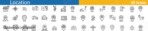 Collection of location and navigation icons for maps and travel planning