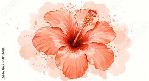 Coral Orange Hibiscus Tropical Watercolor Flower
Watercolor flower hibiscus blossom petal. Soft red hibiscus watercolor flower with soft petals