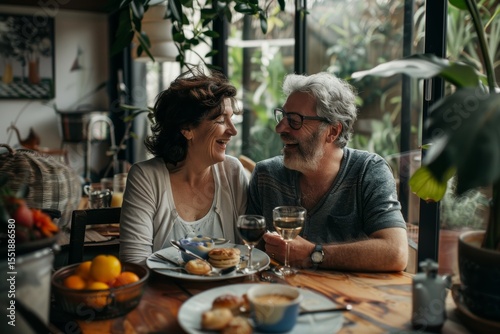 Portrait of a happy couple in their 60s having breakfast together