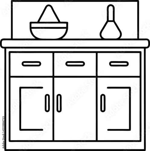 Kitchen Cabinet Outline with Utensils.