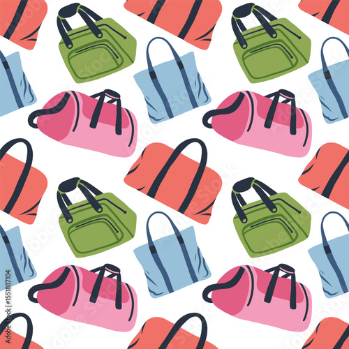 Seamless pattern of suitcases, bags, backpacks for travel in doodle style. Hand drawn luggage icons.	