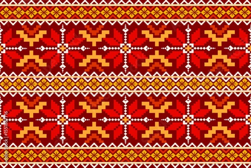 Pixel ethnic pattern oriental traditional. design fabric pattern textile African Indonesian Indian seamless Aztec style abstract vector illustration for print clothing, texture, fabric, wallpaper, dec